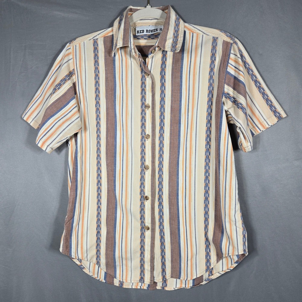 Red Rover Striped Button Down Shirt Womens Small Short Sleeve Cotton Western